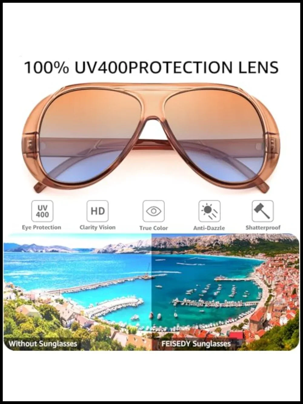 Retro Oversized Aviator Sunglasses with UV400 Protection Unisex